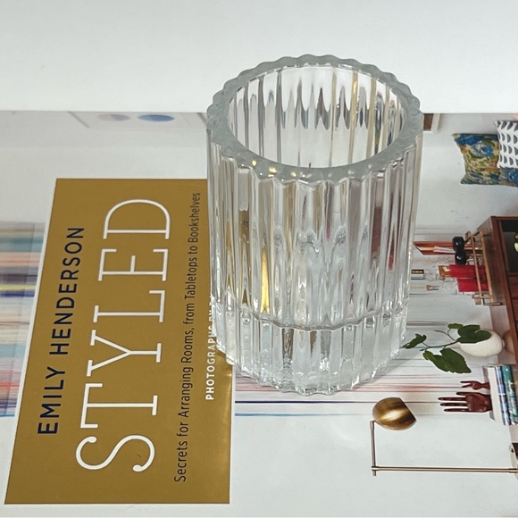 Ribbed Glass Candle Holder Set of 4 Clear Heavy Chic Holiday Home Decor - Picture 4 of 14